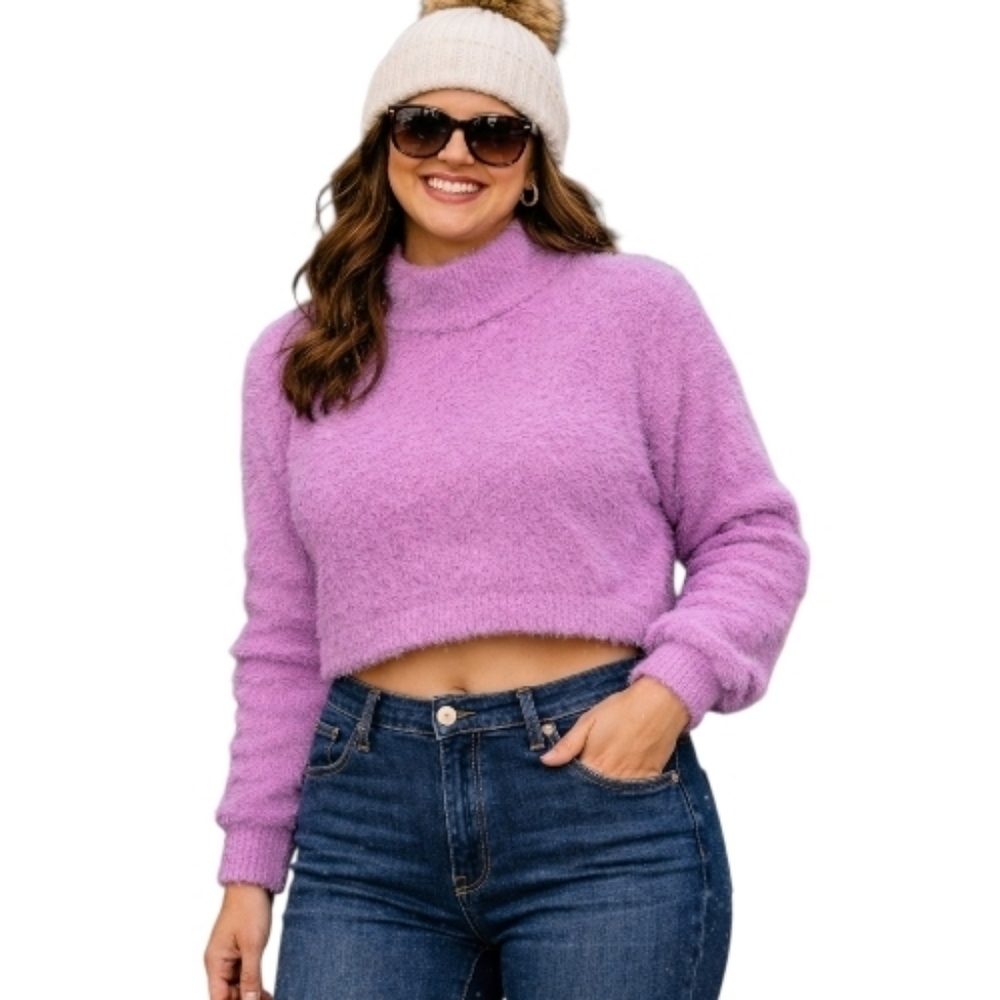 Truth by republic pink cropped mock neck eyelash sweater xs oversized